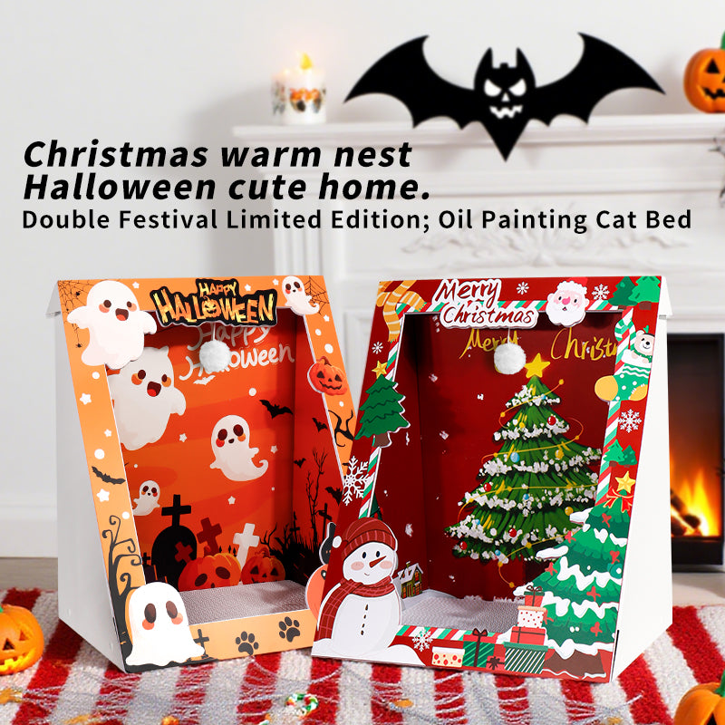 Christmas & Halloween Oil Painting: A Cat's Nest